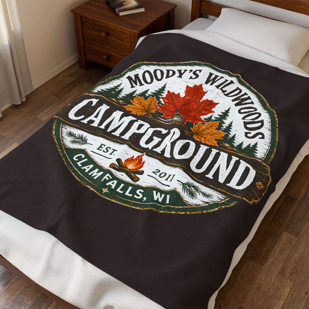 Campground Velveteen Plush Blanket — Moody's Wildwoods Campground Design (Clam Falls, WI)