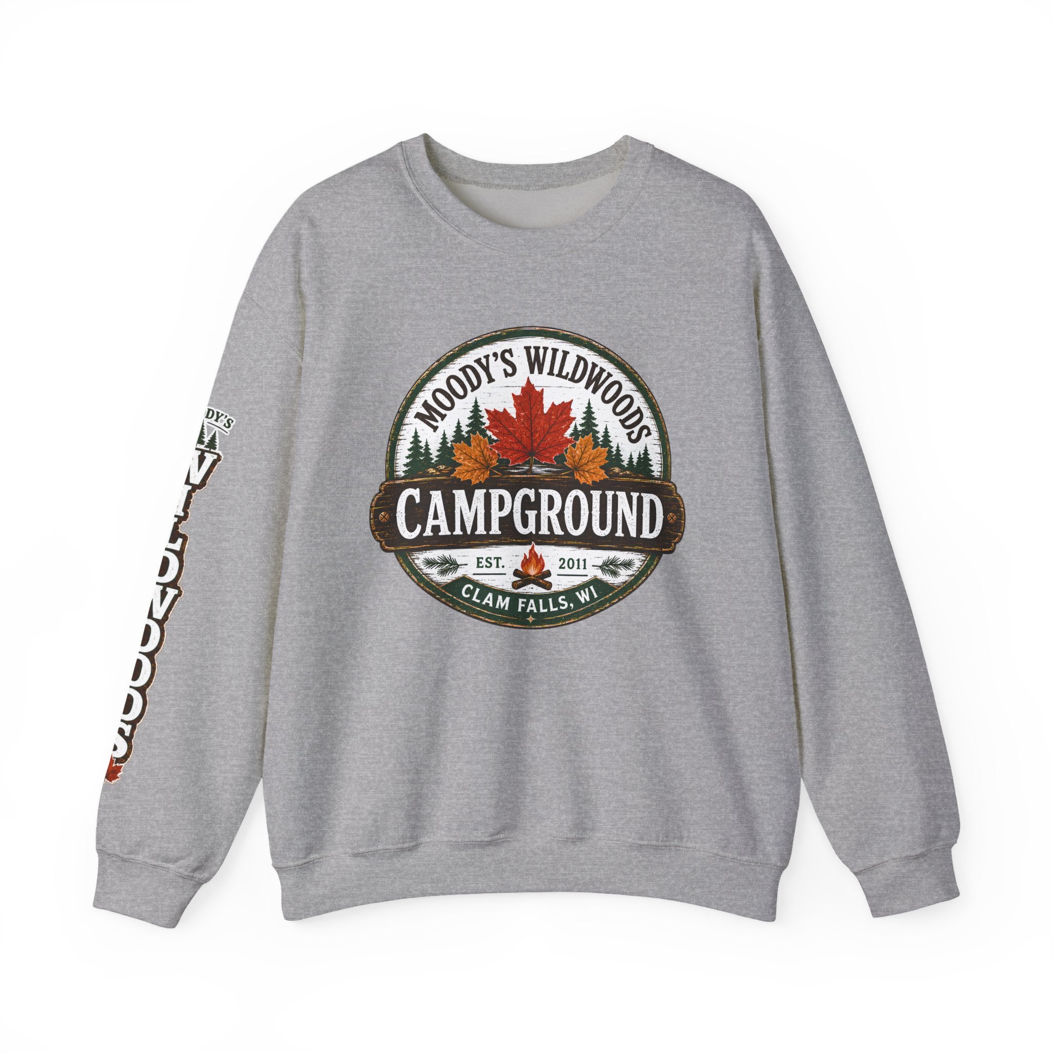 Crewneck Sweatshirt — Moody's Wildwoods Campground Graphic (Autumn Leaves)