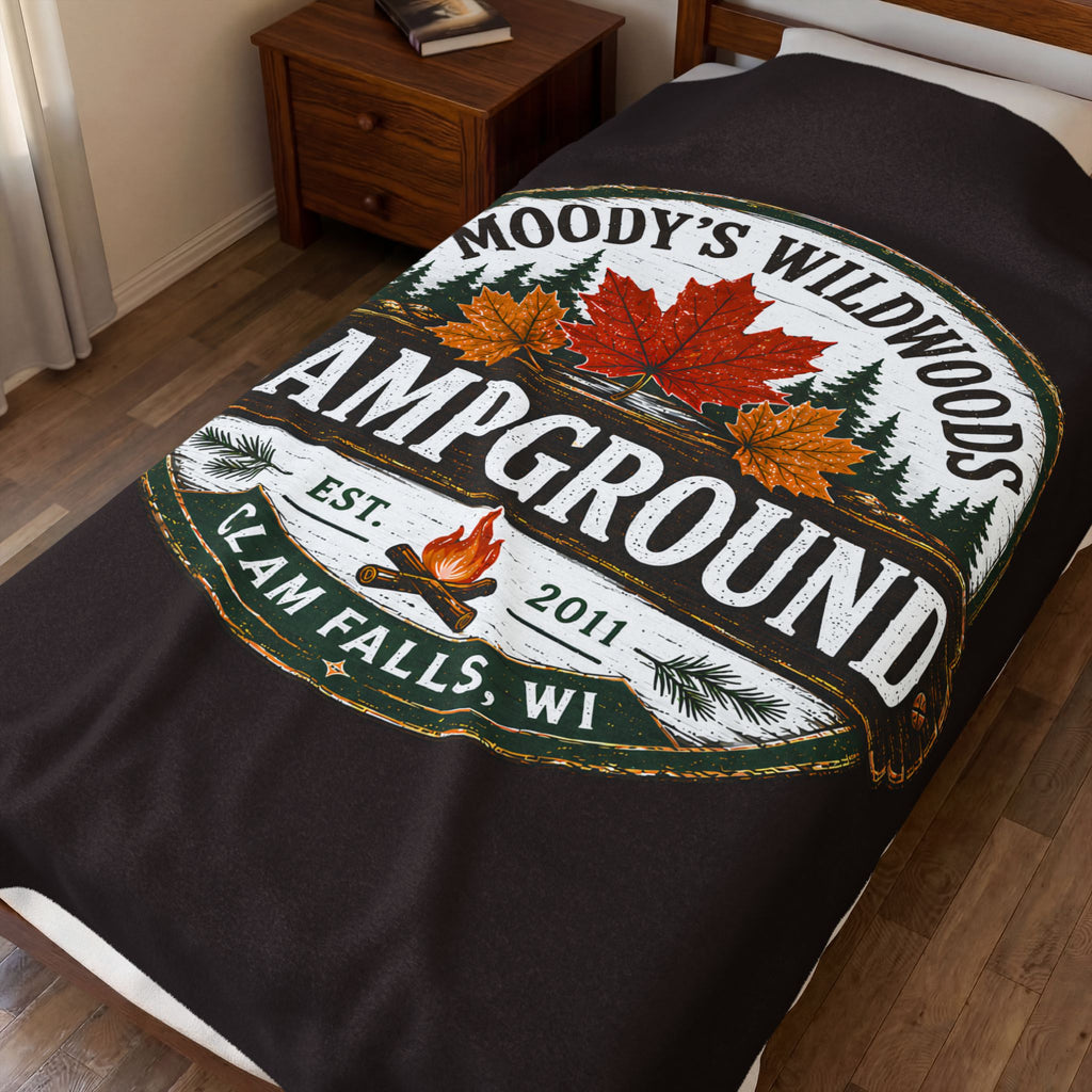 Campground Velveteen Plush Blanket — Moody's Wildwoods Campground Design (Clam Falls, WI)