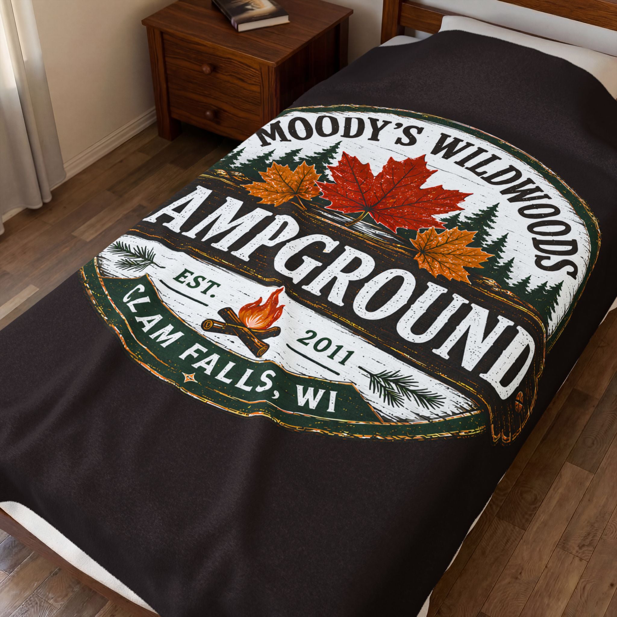 Campground Velveteen Plush Blanket — Moody's Wildwoods Campground Design (Clam Falls, WI)