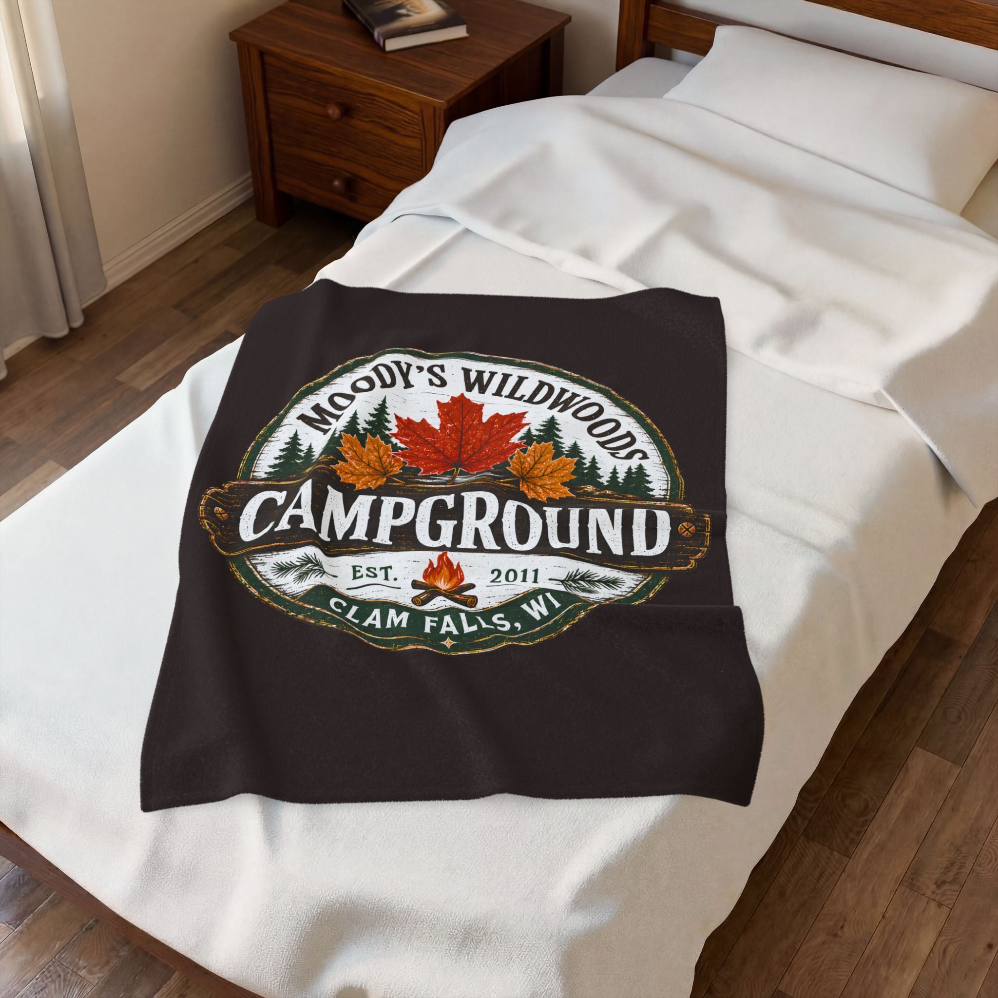 Campground Velveteen Plush Blanket — Moody's Wildwoods Campground Design (Clam Falls, WI)