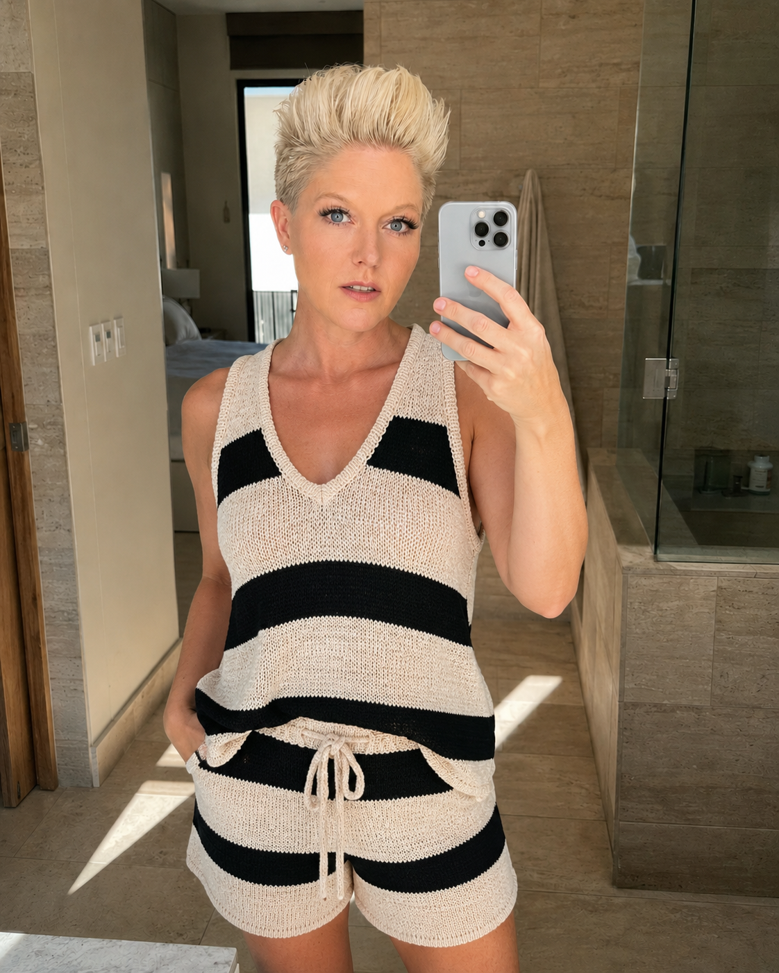 Striped Knit Tank and Shorts Set